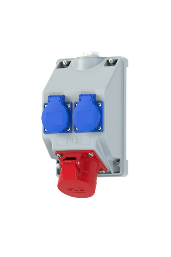 Dugaszoló elosztó 16A/400V 2x2P+F/230V 1x16A5P400V műanyag fali IP44 szürke COMBO-POL3 PCE - 16081552