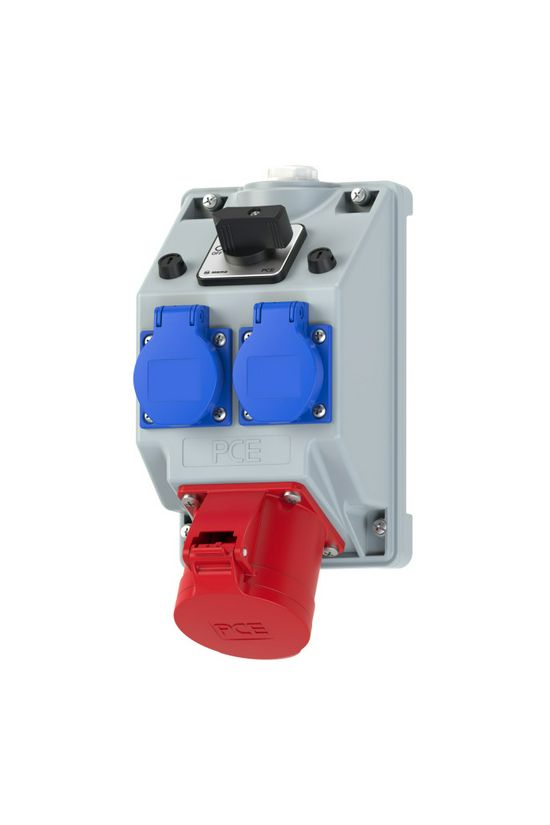 Dugaszoló elosztó 32A/400V +kapcsoló 2x2P+F/230V 1x32A5P400V műanyag fali IP44 COMBO-POL7 PCE - 160825521