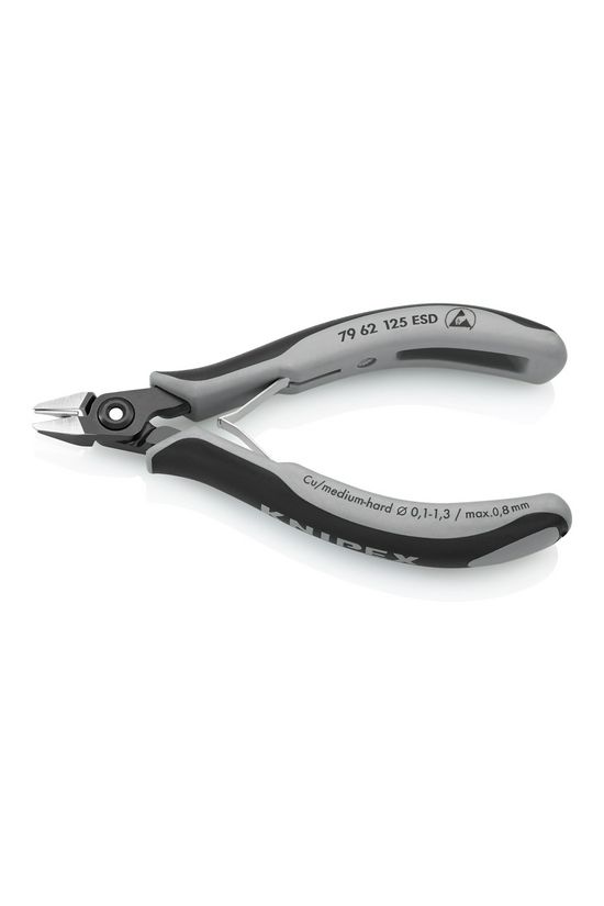 Oldalcsípő fogó precíziós-elektronikai ESD 64HRC max.d0,8mm szürke normál 125mm KNIPEX - 7962125ESD
