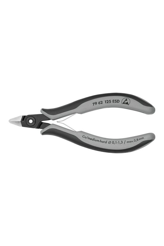 Oldalcsípő fogó precíziós-elektronikai ESD 64HRC max.d0,8mm szürke normál 125mm KNIPEX - 7962125ESD