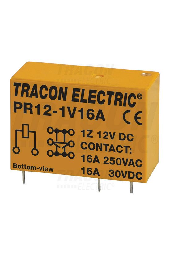 Print relé 16A/230VAC/30VDC 1v NYÁK 12VDC monostabil TRACON - PR12-1V16A