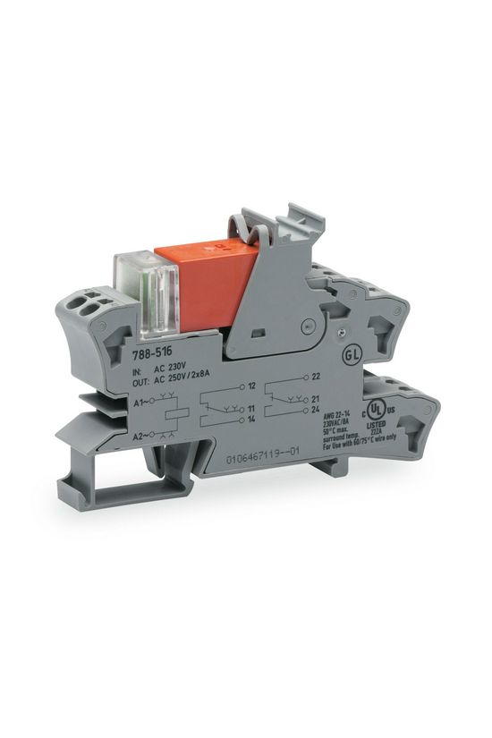 Relémodul aljzattal 16A 2-v rugószorításos 230VAC monostabil IP20 WAGO - 788-516