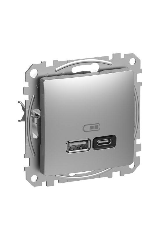 SednaÚj USB töltőaljzat A+C 5-20V 3000mA/ süllyesztett alumínium IP20 PRODAX Schneider - SDD113404