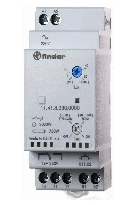 Sorolható alkonykapcsoló érzékelővel 230V 50-60Hz 1-1000lx 2000W/izzó 2M 11.41.8.230.0000 FINDER - 114182300000