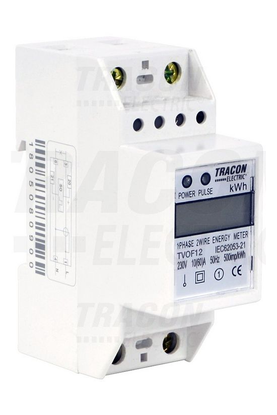 Sorolható fogyasztásmérő 1F LCD impulzusadós 60A direkt elektronikus 230V 1-fázis TRACON - TVOF12