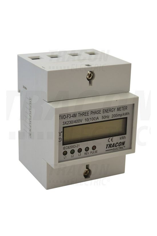 Sorolható fogyasztásmérő 3F LCD impulzusadós 100A direkt elektronikus 400V/ 4-vezetékes 4M TRACON - TVO-F3-4M