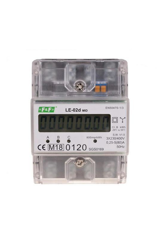 Sorolható fogyasztásmérő 3F LCD MID impulzusadós 63A direkt elektronikus LE-02d F&F Filipowski - LE-02D