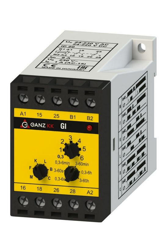 Sorolható időrelé multifunkciós 0,3s-60h 2-v 230V50Hz GI Ganz KK - 740-8371-000