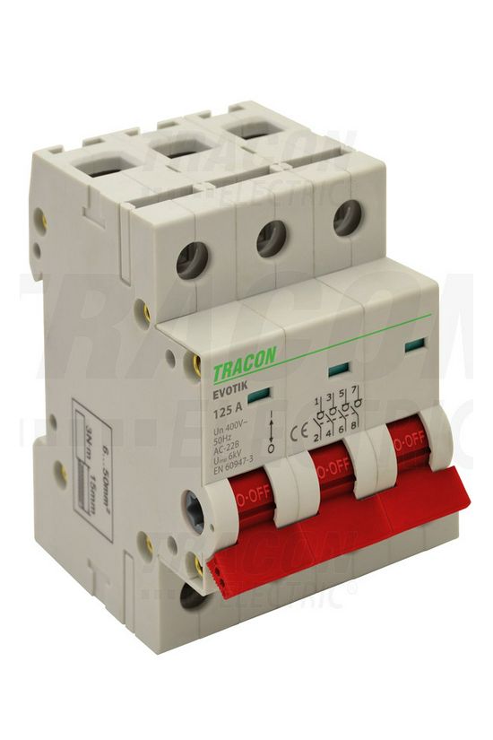 Sorolható leválasztó Be-Ki kapcsoló 3P 25A 407V AC 3M 3z TRACON - TIK3-25