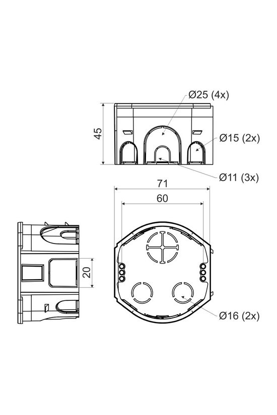 Süllyesztett szerelvénydoboz 1-es kerek 73mm-átmérő műanyag szürke csavarral 44mm-b.mély KP KOPOS - KP 68-45_KA