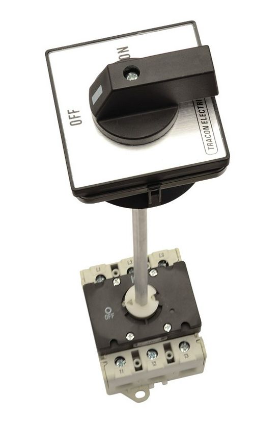 Szakaszoló be-ki kapcsoló 100A 3P 400V közéépíthető fix fekete rövid forgatókaros zárható TRACON - TS-10/3K