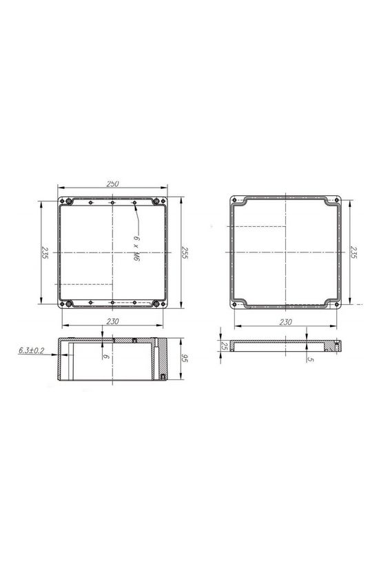 Szerelő/készülékdoboz poliészter falonkívüli műanyag 250mm x 250mm 120mm CSP 252512 Csatári Plast - CSP10252512