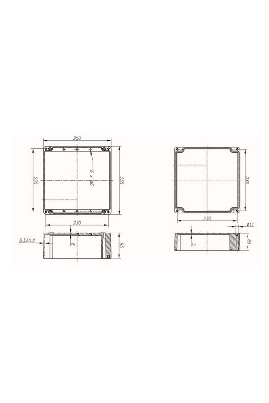 Szerelő/készülékdoboz poliészter falonkívüli műanyag 250mm x 250mm 160mm CSP 252516 Csatári Plast - CSP10252516