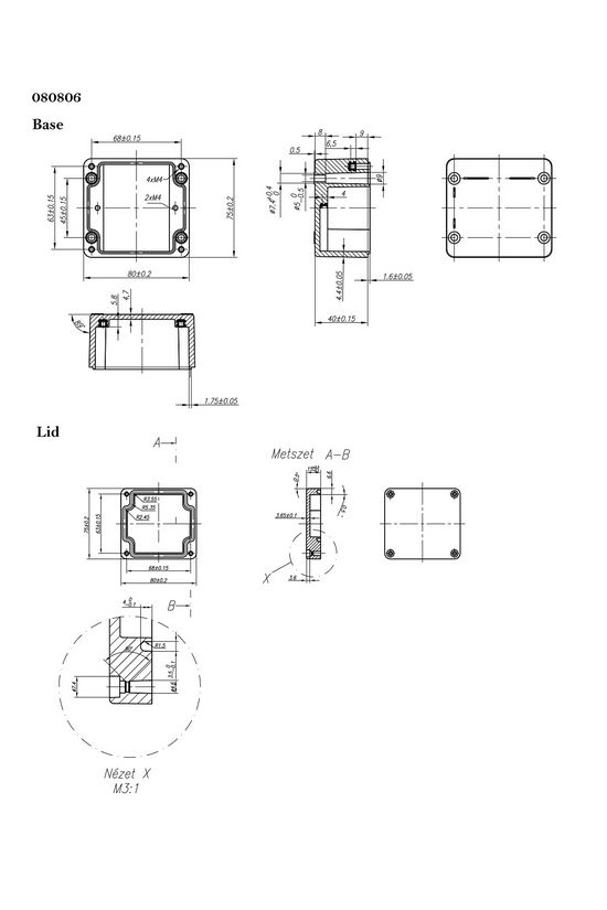 Szerelő/készülékdoboz poliészter falonkívüli műanyag 75mm x 80mm 55mm CSP 080806 Csatári Plast - CSP10080806