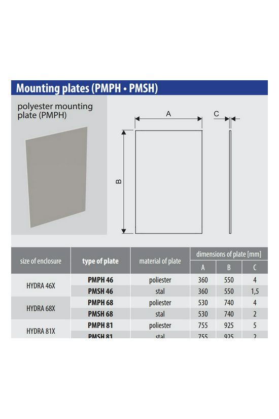 Szerelőlemez HYDRA-hoz műanyag 740mmx 530mmx kezeletlen HYDRA Z.U.P. Emiter - 9046840