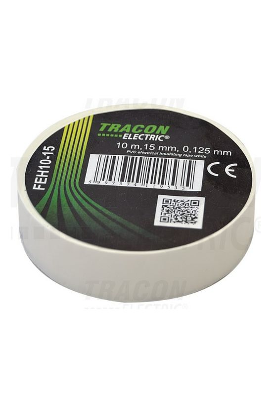 Szigetelőszalag fehér 15mm x 10m PVC 90°C max. TRACON - FEH10-15