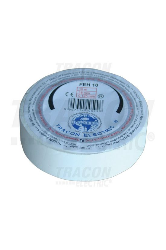 Szigetelőszalag fehér 18mm x 10m PVC 90°C max. TRACON - FEH10