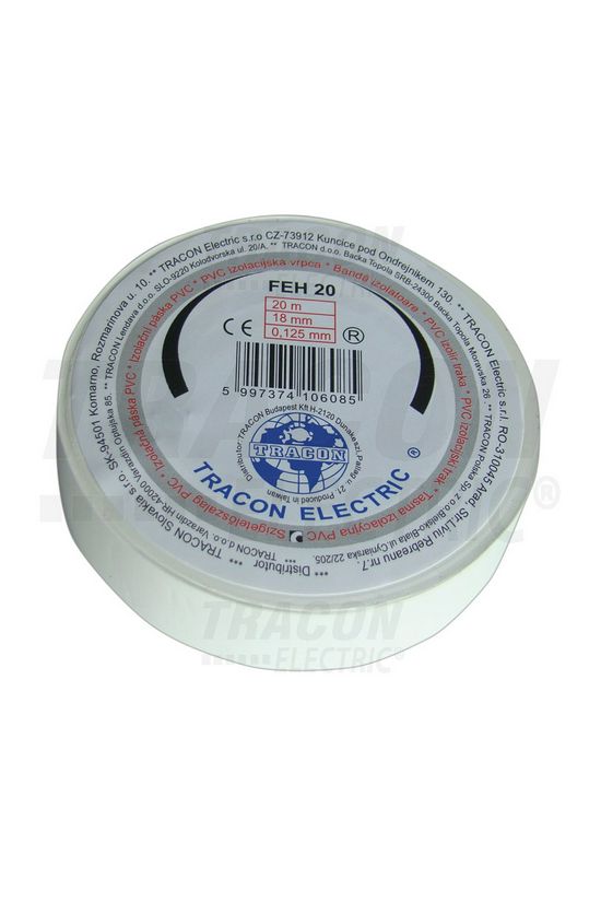 Szigetelőszalag fehér 18mm x 20m PVC 90°C max. TRACON - FEH20