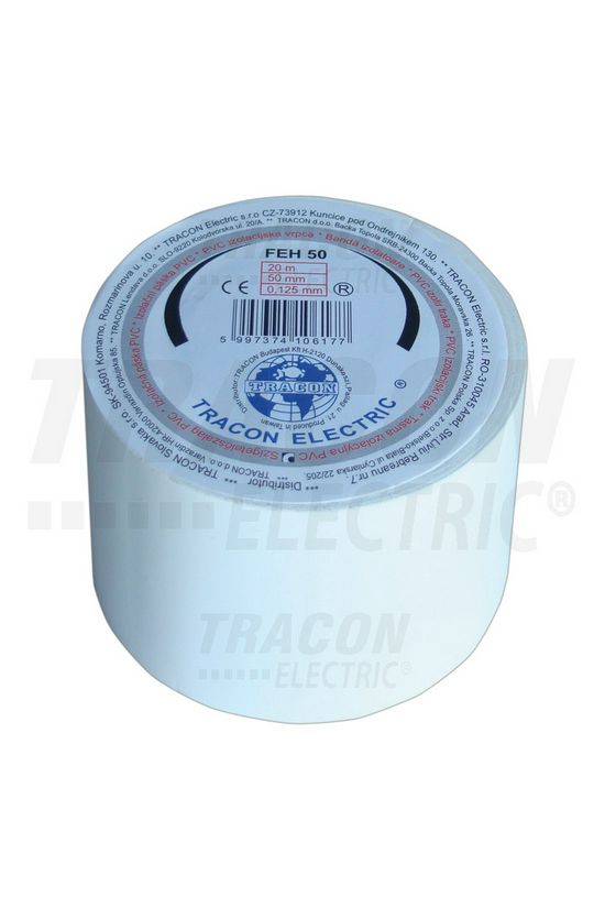 Szigetelőszalag fehér 50mm x 20m PVC 90°C max. TRACON - FEH50