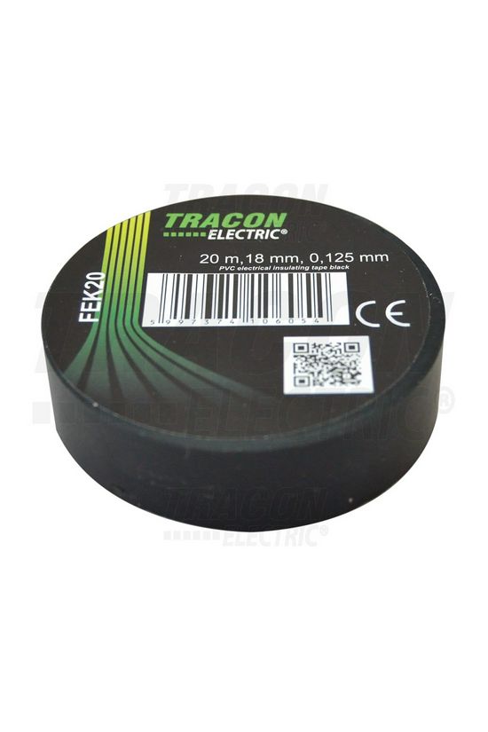Szigetelőszalag fekete 18mm x 20m PVC 90°C max. TRACON - FEK20