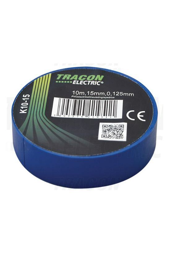 Szigetelőszalag kék 15mm x 10m PVC 90°C max. TRACON - K10-15
