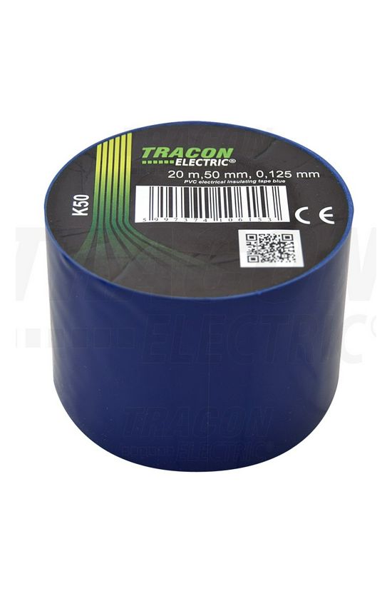 Szigetelőszalag kék 50mm x 20m PVC 90°C max. TRACON - K50