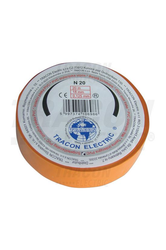 Szigetelőszalag narancs 18mm x 20m PVC 90°C max. TRACON - N20