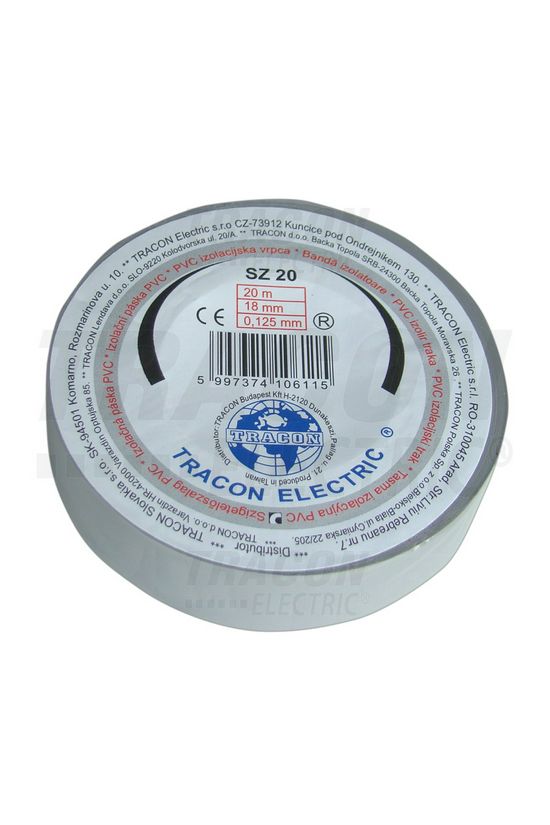 Szigetelőszalag szürke 18mm x 20m PVC 90°C max. TRACON - SZ20