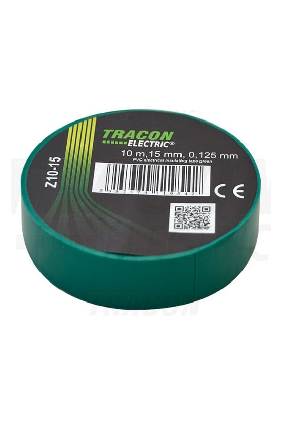Szigetelőszalag zöld 15mm x 10m PVC 90°C max. TRACON - Z10-15