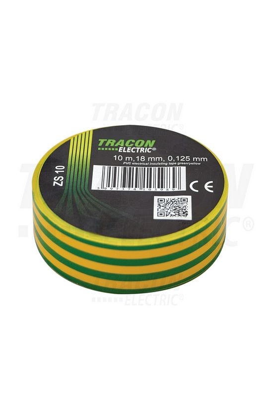 Szigetelőszalag zöld/sárga 18mm x 10m PVC 90°C max. TRACON - ZS10