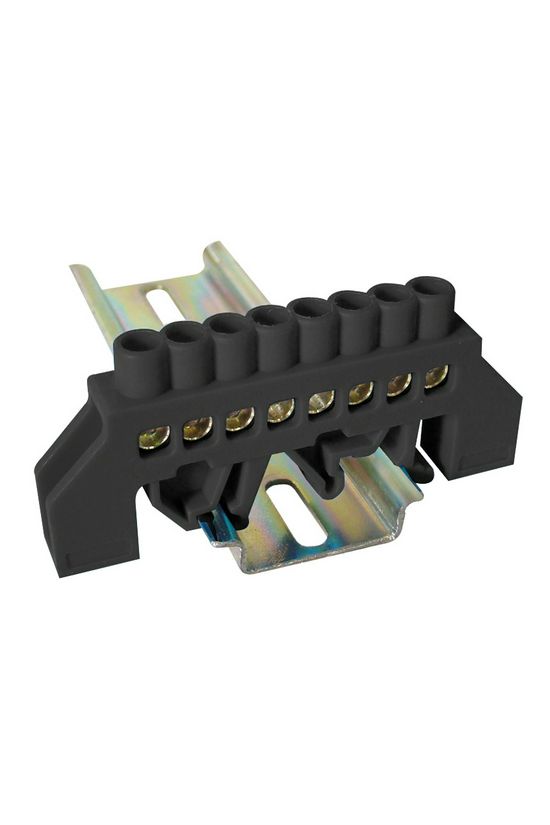 Szigetelt N/PE-sín 6x9mm 8x2,5-16mm2 fekete 63A sárgaréz kezeletlen TRACON - NPE-BK6-8