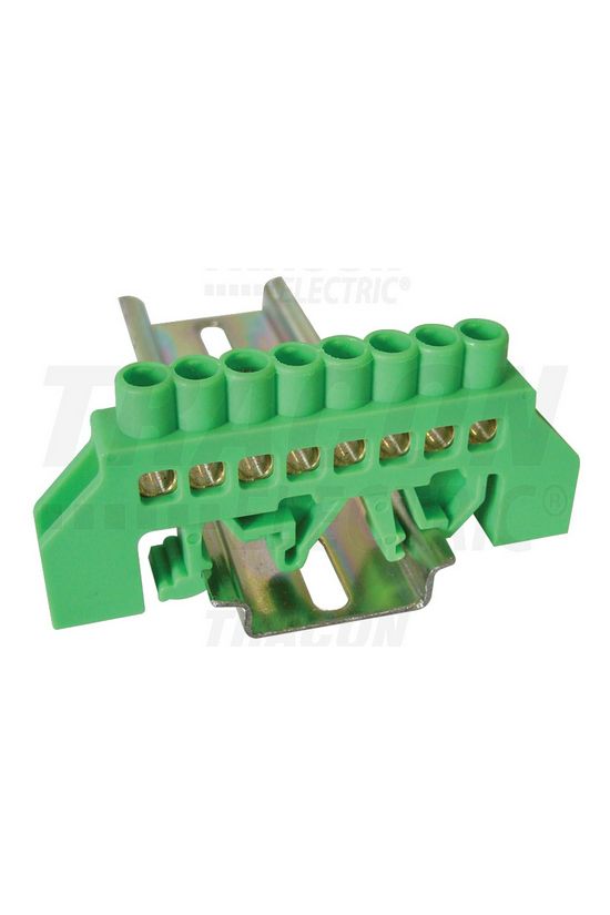 Szigetelt PE-sín 6x9mm 8x2,5-16mm2 zöld 63A sárgaréz kezeletlen TRACON - NPE-G6-8