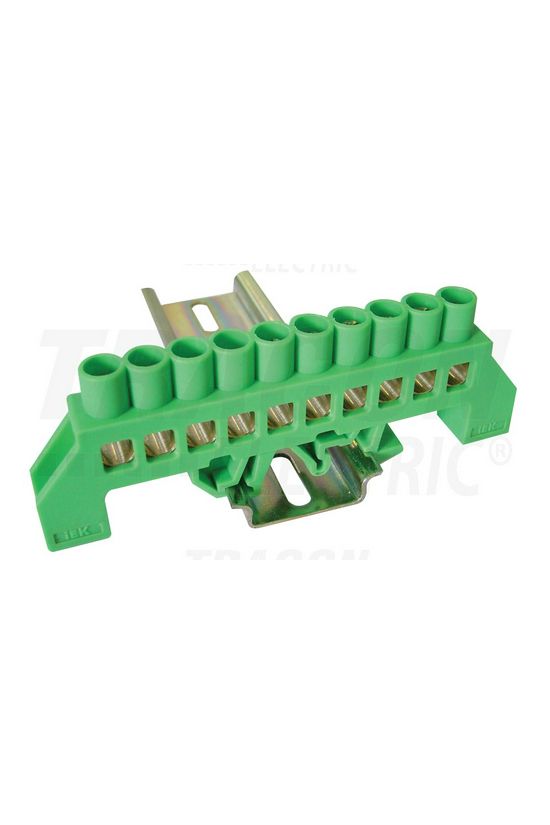 Szigetelt PE-sín 8x12mm 10x4-35mm2 zöld 100A sárgaréz kezeletlen TRACON - NPE-G8-10