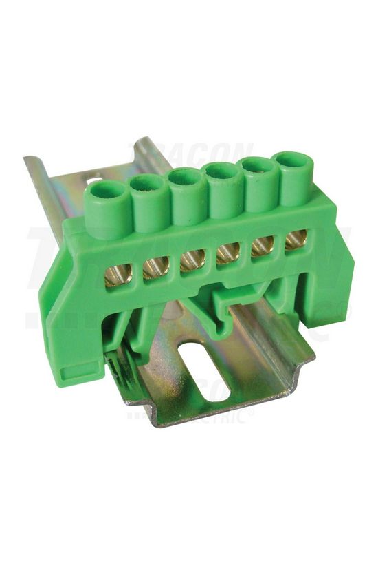 Szigetelt PE-sín 8x12mm 6x4-35mm2 zöld 100A sárgaréz kezeletlen TRACON - NPE-G8-6