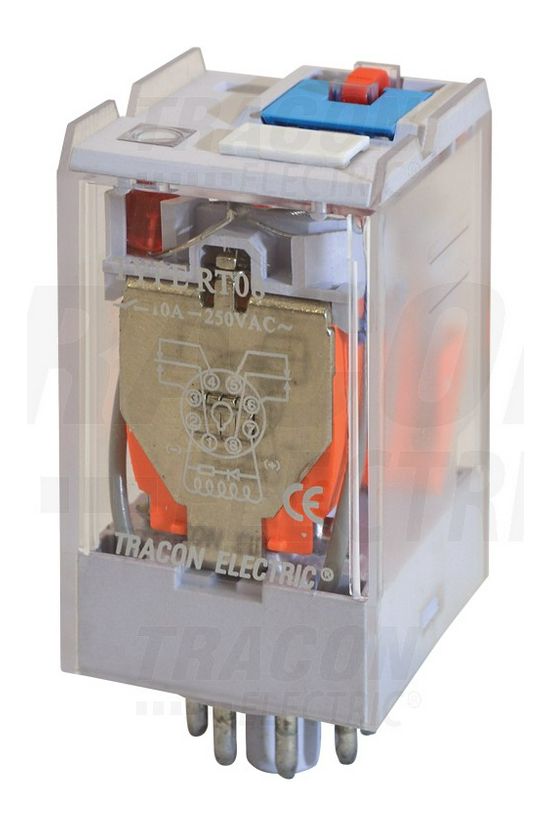 Teljesítményrelé 10A/230VAC/28VDC 2v dugaszolós 24V50Hz monostabil TRACON - RT08-24AC