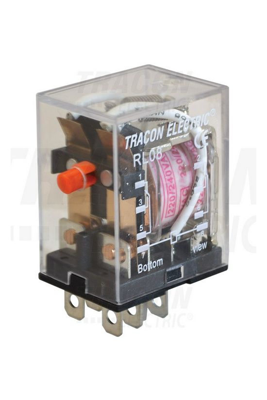 Teljesítményrelé 10A/230VAC/28VDC 2v dugaszolós 24VDC monostabil TRACON - RL08-24DC