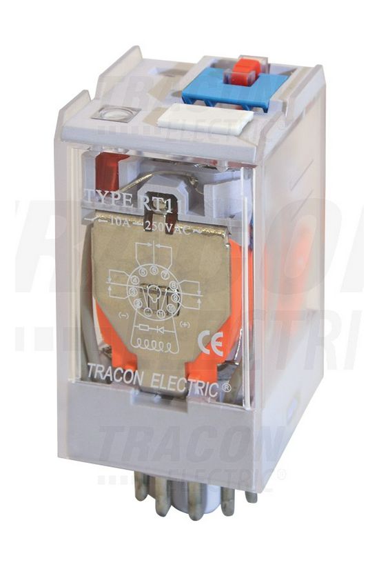 Teljesítményrelé 10A/230VAC/28VDC 3v dugaszolós 110V50Hz monostabil TRACON - RT11-110AC