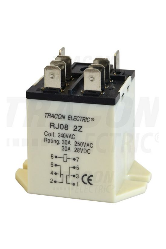 Teljesítményrelé 30A/230VAC/28VDC 2v dugaszolós 12VDC monostabil TRACON - RJ08-12DC