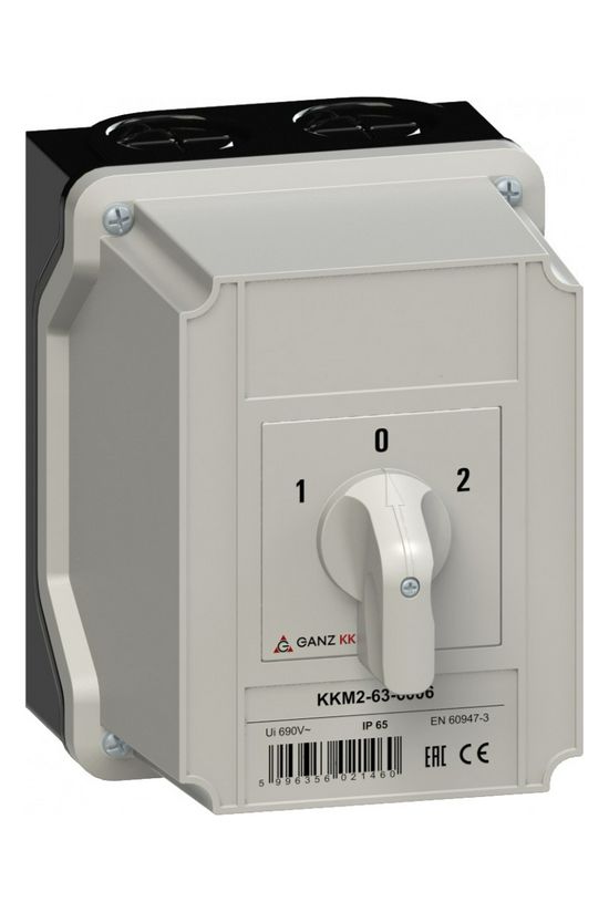 Terhelés 0-1-2 átkapcsoló 3P 63A tokozott KKM2-63-6006 Ganz KK - 903-6006-742
