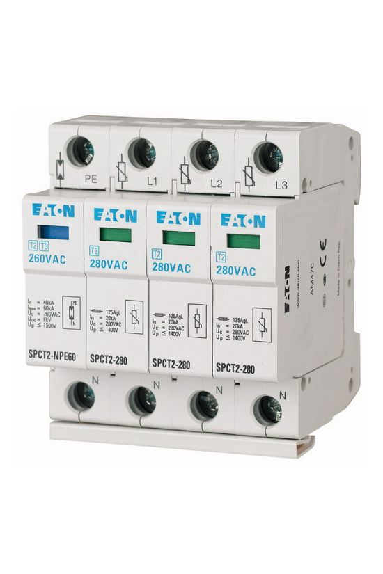 Túlfeszültség-levezető dugaszolható 3P+N T2 TN-S TN-C-S TT IT TN 280V/AC 4M SPCT2-280-3+NPE EATON - 167620