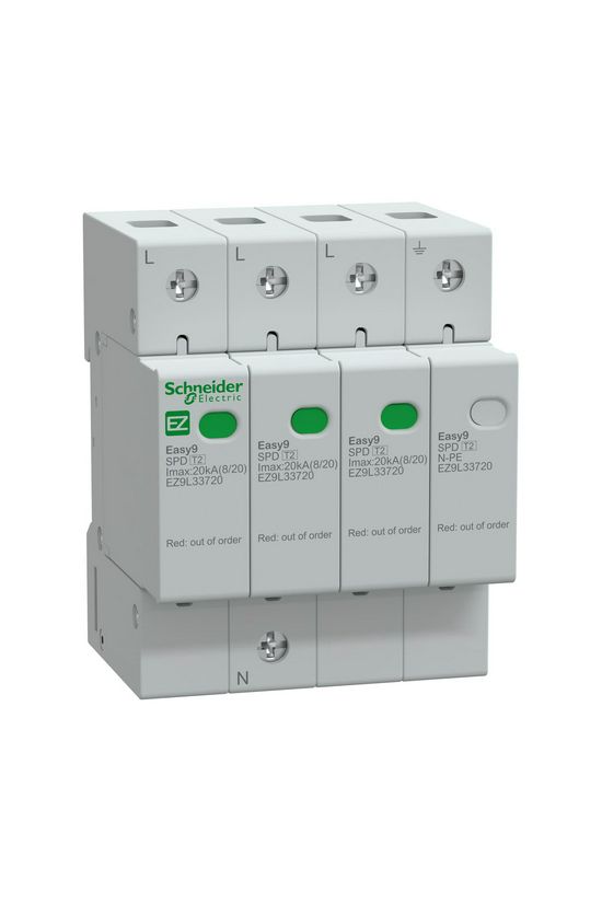 Túlfeszültség-levezető dugaszolható 3P+N T2 TN-S TT 400V/AC 20kA 4M Easy9 Pro Schneider - EZ9L33720