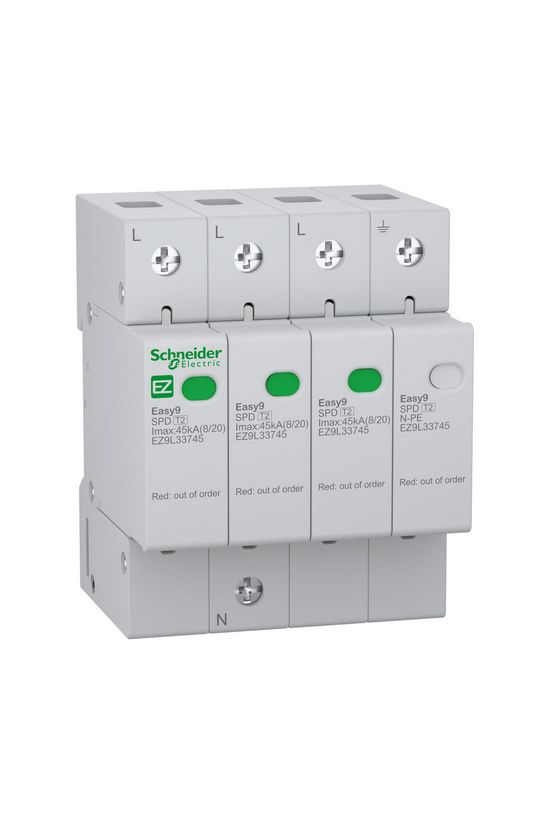 Túlfeszültség-levezető dugaszolható 3P+N T2 TN-S TT 400V/AC 45kA 4M Easy9 Pro Schneider - EZ9L33745