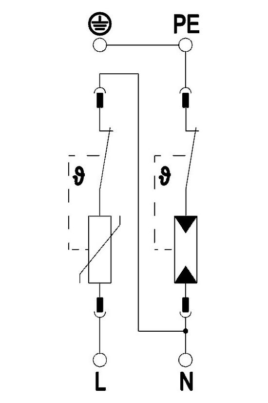 Túlfeszültség-levezető kombi 2P T1+T2 TT TN-S TN-C-S TN 230V/AC 2M V50-B+C 1+NPE OBO-BETTERMANN - 5093522
