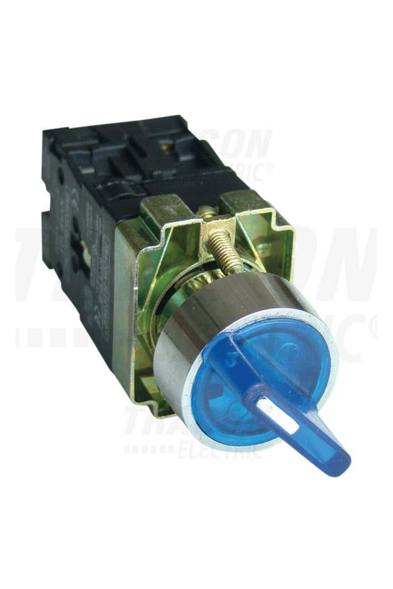 Választókapcsoló komplett fém d22 3A 1-2 2-állású világító 1z 1ny rövid forgatókaros kék TRACON - NYGBK2665K