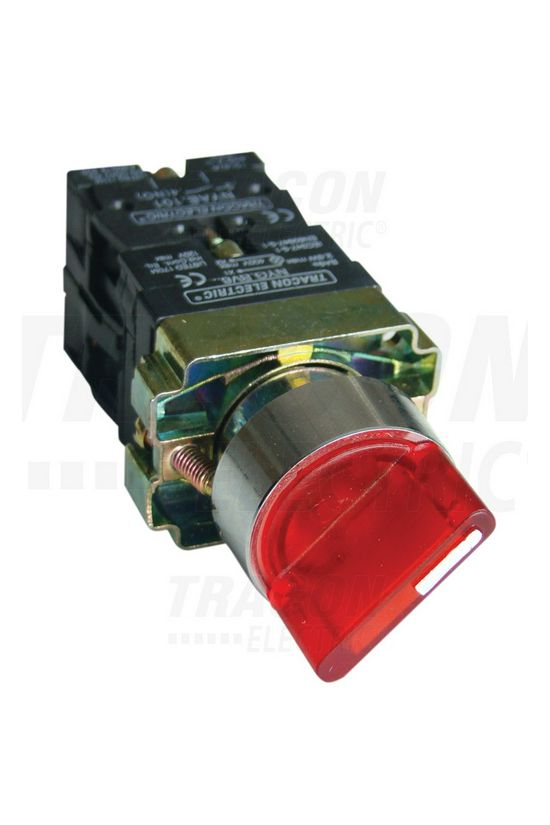 Választókapcsoló komplett fém d22 3A 1-2 2-állású világító 1z 1ny rövid forgatókaros piros TRACON - NYGBK2465P