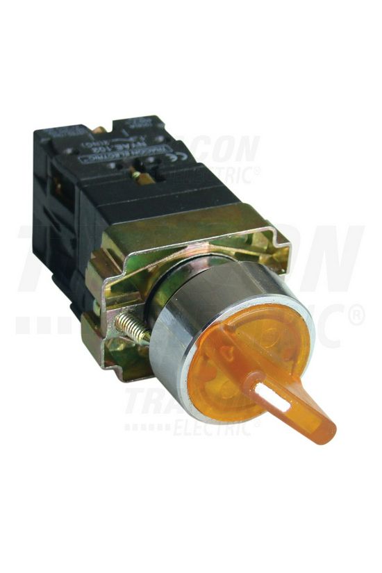 Választókapcsoló komplett fém d22 3A 1-2 2-állású világító 1z 1ny rövid forgatókaros sárga TRACON - NYGBK2565S