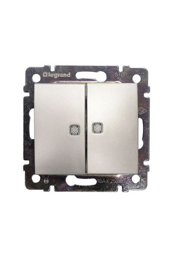 Valena 106+6 kettős váltókapcsoló +jelzőfény betét közp. fedéllel alumínium süllyesztett LEGRAND - 770212