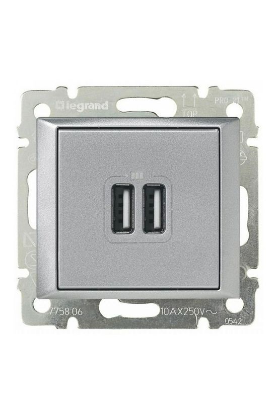 Valena USB töltőaljzat A+A 2/ki 2400mA-max. 5V süllyesztett alumínium LEGRAND - 770270