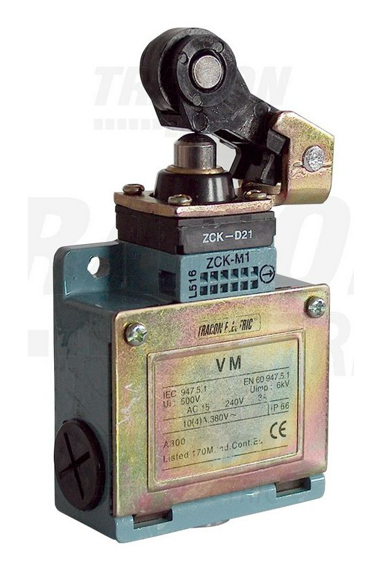 Végálláskapcsoló fém 1ny 1z görgős könyökkar 2A/AC15/230V IP66 csúszó érintkező VM TRACON - VM121