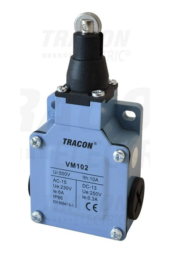 Végálláskapcsoló fém 1ny 1z görgős ütköző 2A/AC15/230V IP66 csúszó érintkező VM TRACON - VM102